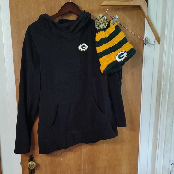 NFL Black Packers Hoodie With Knit Beanie Green Bay - Picture 1 of 7